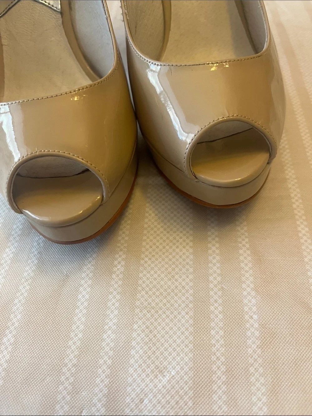Michael Kors Nude Patent Peep-Toe Platform Pumps